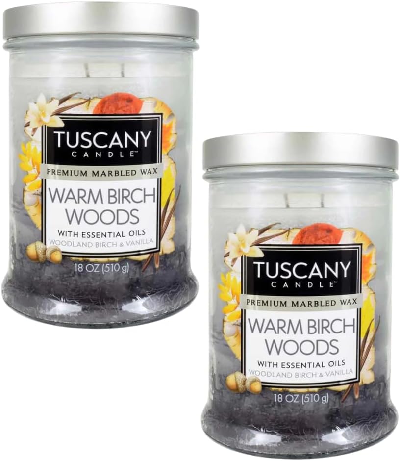 Warm Birch Woods Long-Lasting Scented JAR Candle (18 OZ)-2PACK, Gray