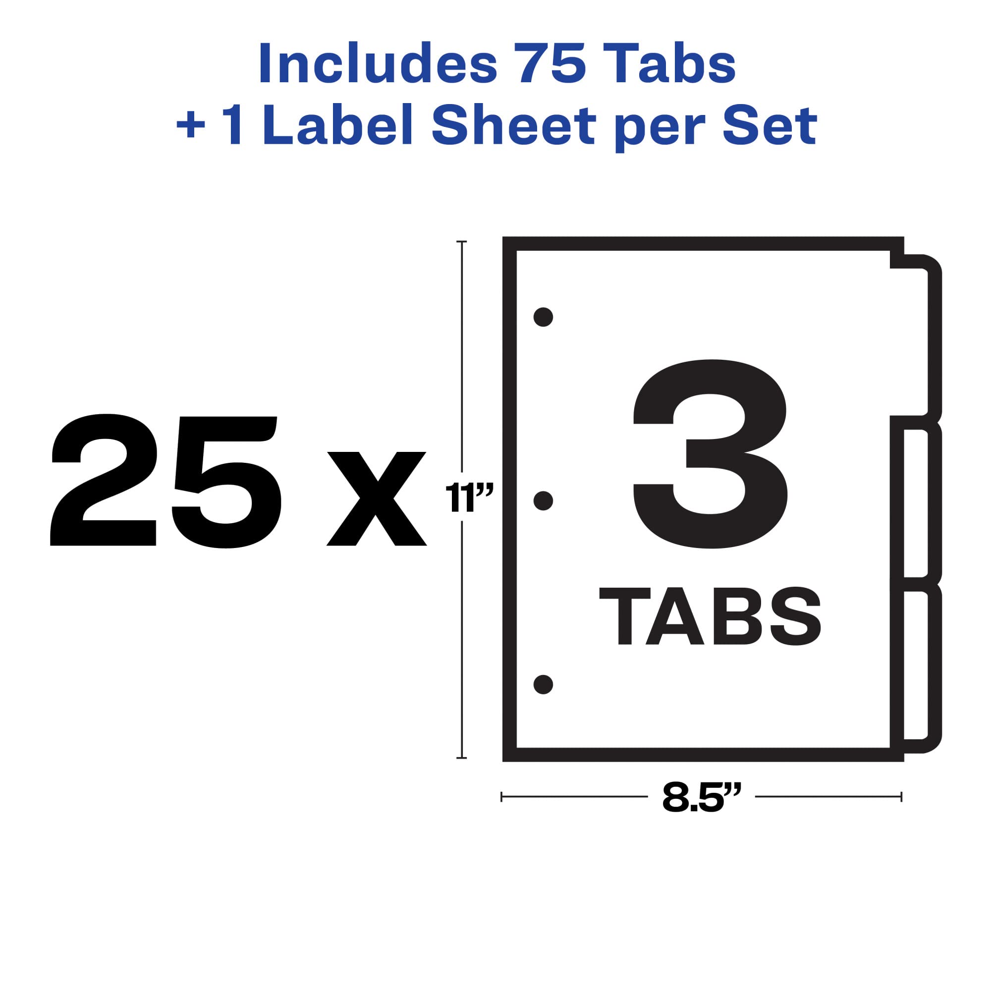 Avery 11445 Ordner-Trennblätter mit 3 Registern, einfaches Drucken und Auftragen, transparenter Etikettenstreifen, Indexstift, weiße Reiter, 25 Sets