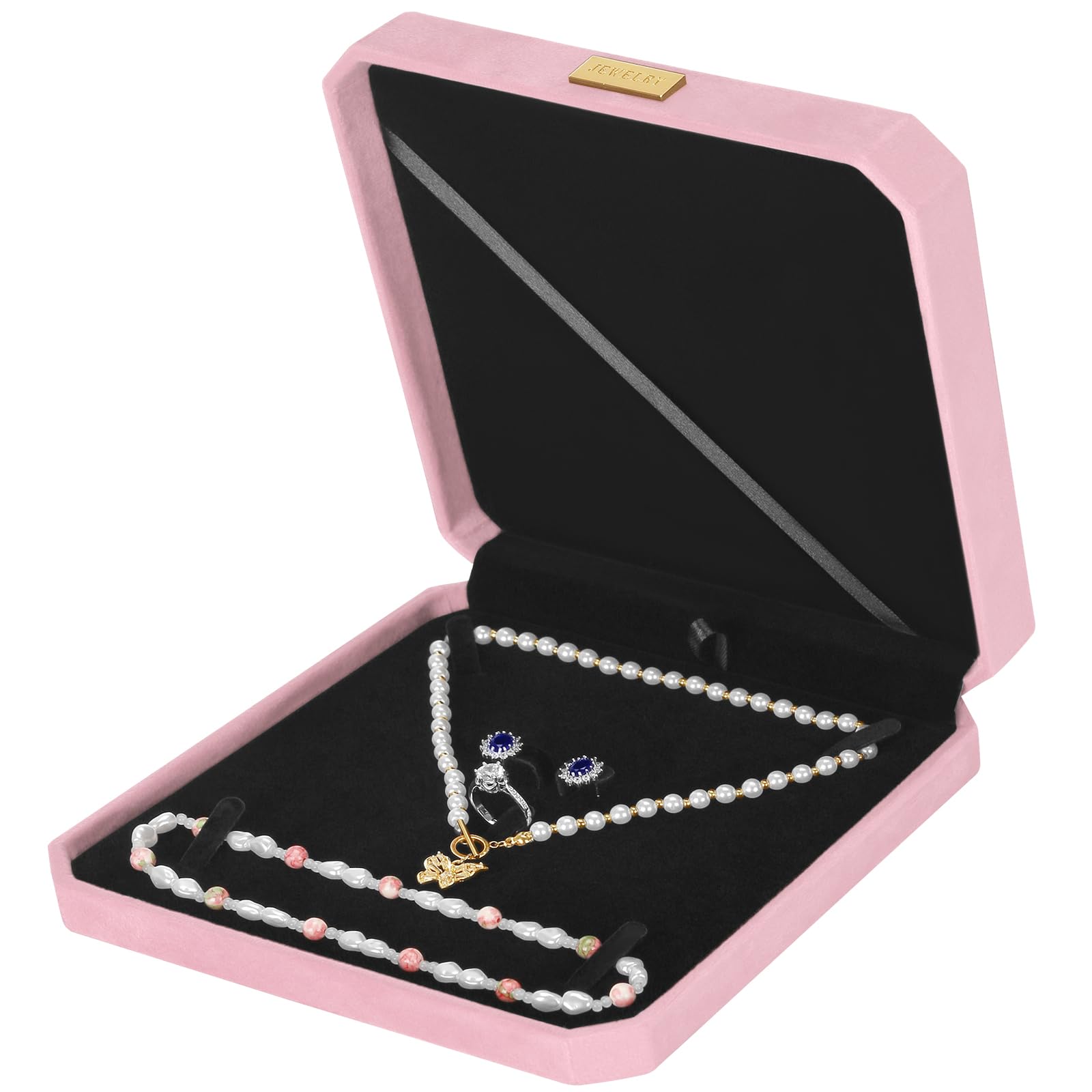 LETURE Large Jewelry Set Gift Box Velvet Octagonal Necklace Ring Earring Pearl Storage Holder Boxes for Wedding Anniversary