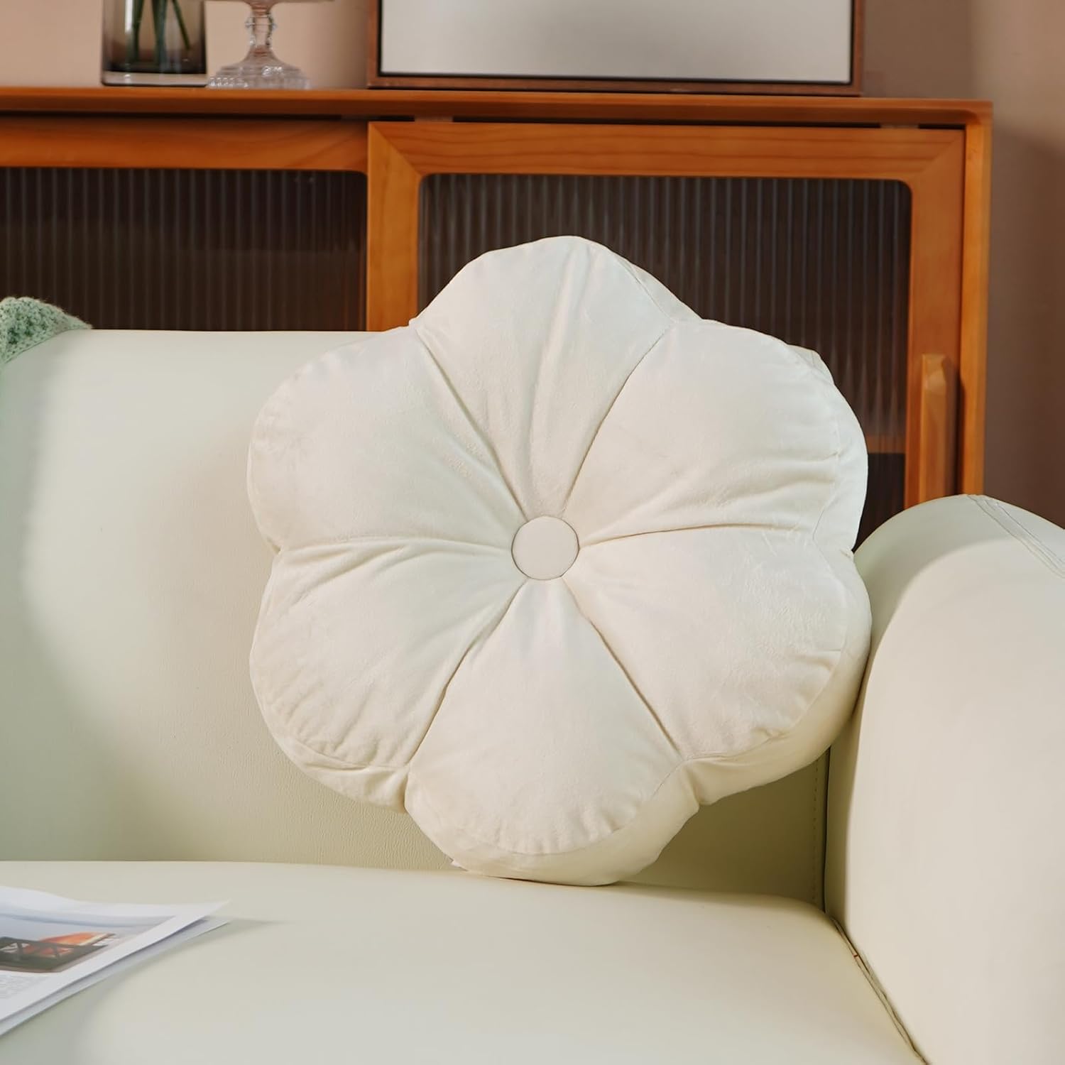 Flower Shaped Velvet Decorative Throw Pillow Cushion Ultra Soft Cute Floor Pillow for Couch Bed Sofa Car Chair 16x16 Inches (Peacock Blue)