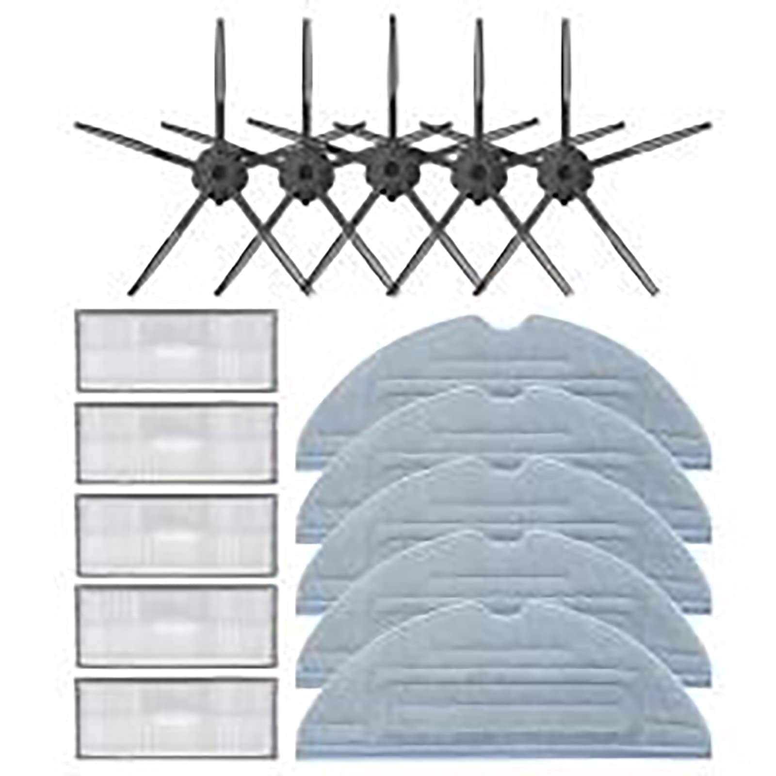 MODJUEGO Replacement Cloth Mop Filter Wipes Rag Side Brush Cleaning Pad Comb for Roborock T7S T7S Plus S7 Sweeper Accessories (5 pentagonal side brushes + 5 filter + 5 rags)