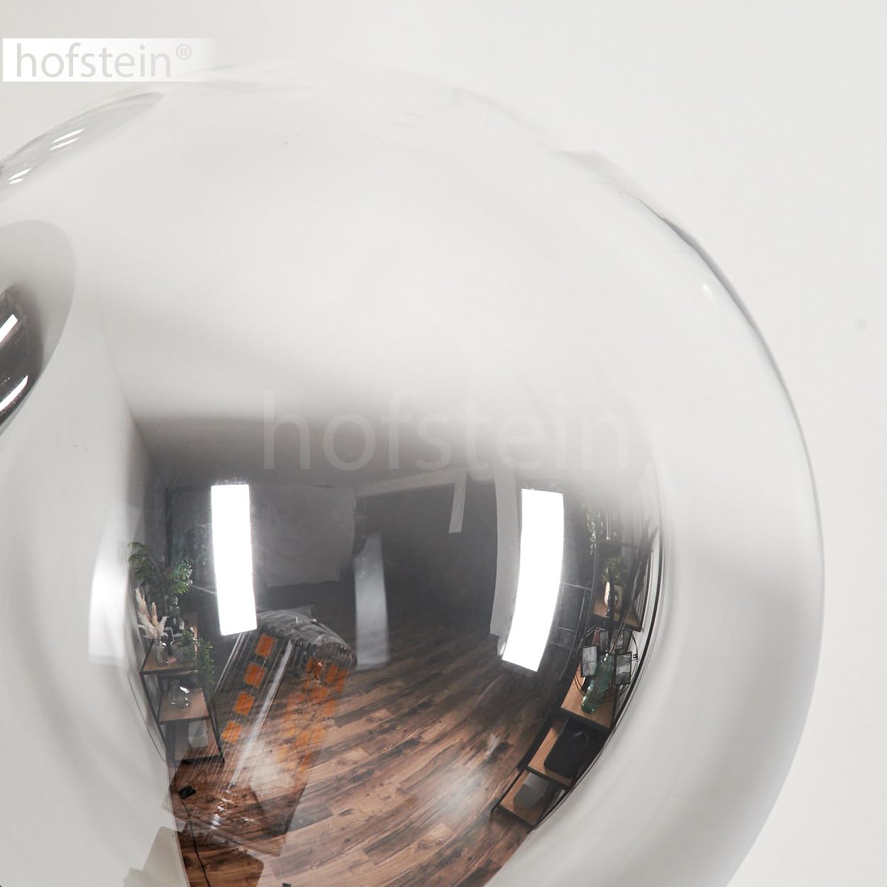 Stehleuchte Bernado, Stehlampe aus Metall/Glas in Schwarz/Rauchfarben/Klar, Leuchte im modernen Retro/Vintage-Design mit Schirmen aus Glas (Ø 15 cm), dimmbar über Fußschalter, 3x G9, ohne Leuchtmittel