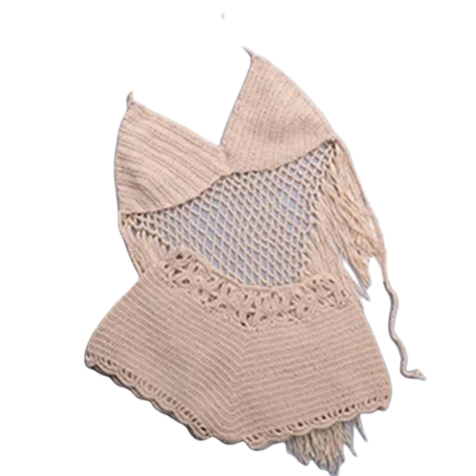 Bañadores Mujer Reductores Red De Pesca Ganchillo Traje De Baño con Cuello En V Y Blusa con Tirantes De Borlas con Pantalones De Boxer para Dos Trajes De Baño para Mujeres