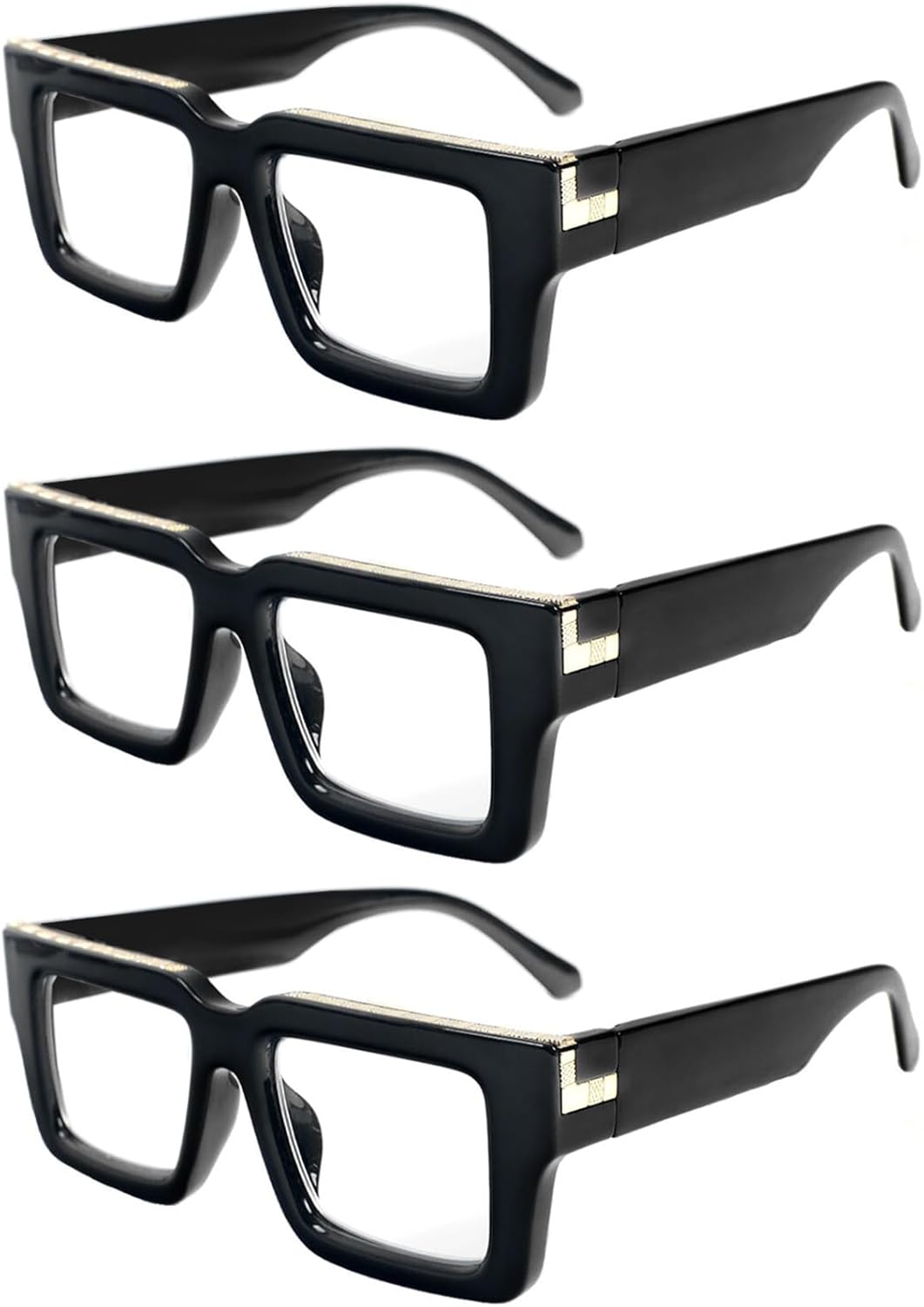 REAVEE 3 Pack Oprah Style Reading Glasses for Women Men, Blue Light Blocking Readers Stylish Square with Spring Hinge