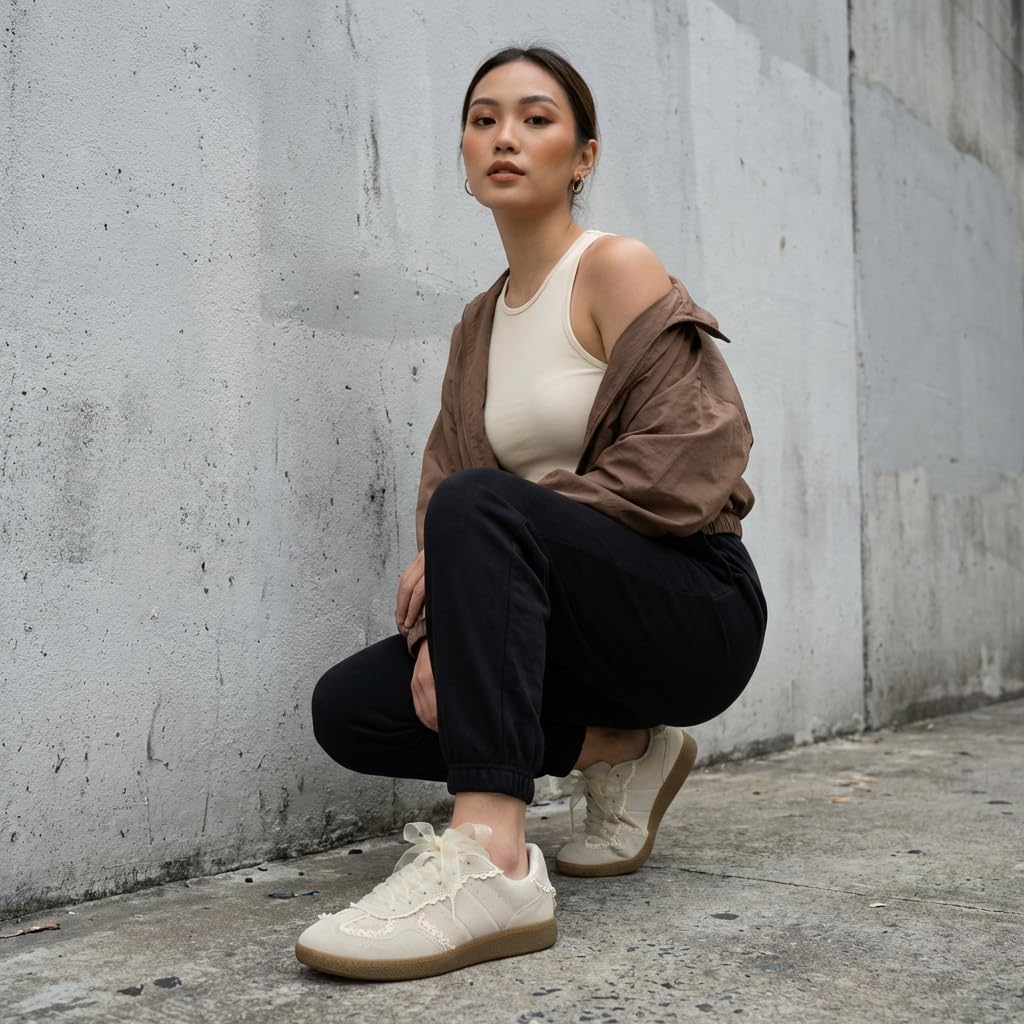 CUSHIONAIRE Belinda Women’s Lace Detail Casual Sneakers – Elegant Ribbon Lace-Up Shoes with Memory Foam - Image 3