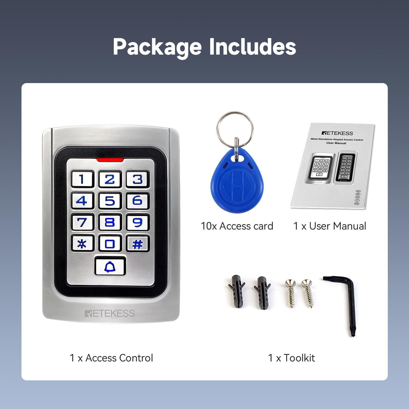 Retekess T-AC04 Digicode Clavier à Code Métal IP68 Contrôle d'Accès PIN 125KHz RFID Étanche Rétro-Éclairé Wiegand 26 Anti-Effraction pour Boutique Appartement Entreprise