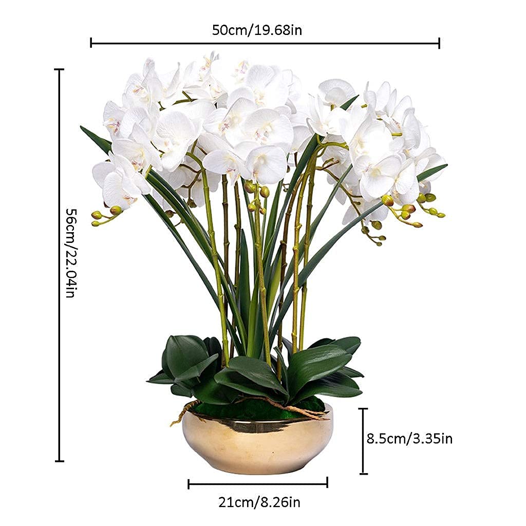 Kunstblumen-Set, künstliche Orchideen (Phalaenopsis 8) mit Goldener Vase, Dekoration für Hochzeitszimmer, Schlafzimmer und mehr.