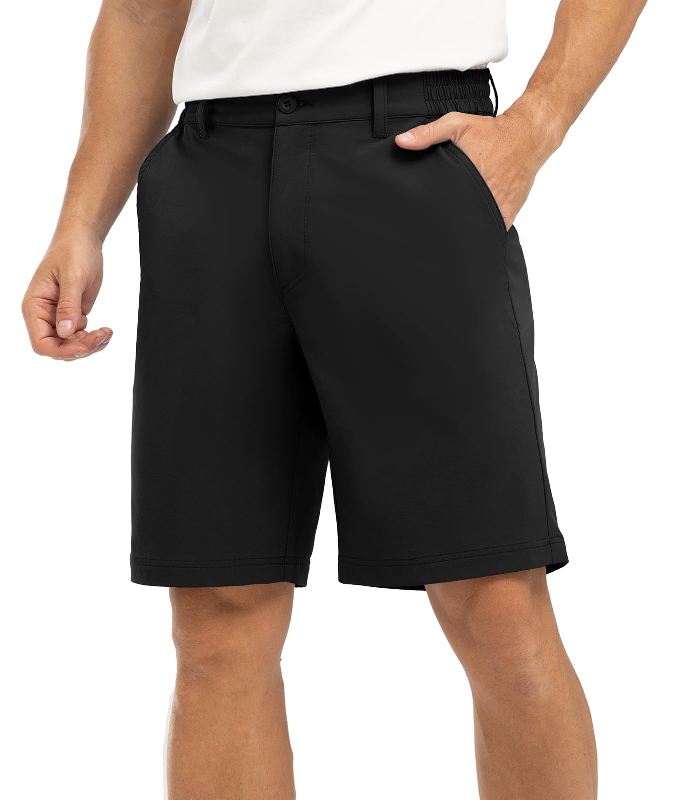 Rdruko Golf Shorts Men 9 Inch Inseam Stretch Dress Elastic Waistband Waist Quick Dry Casual with 5 Pockets, Black, 36