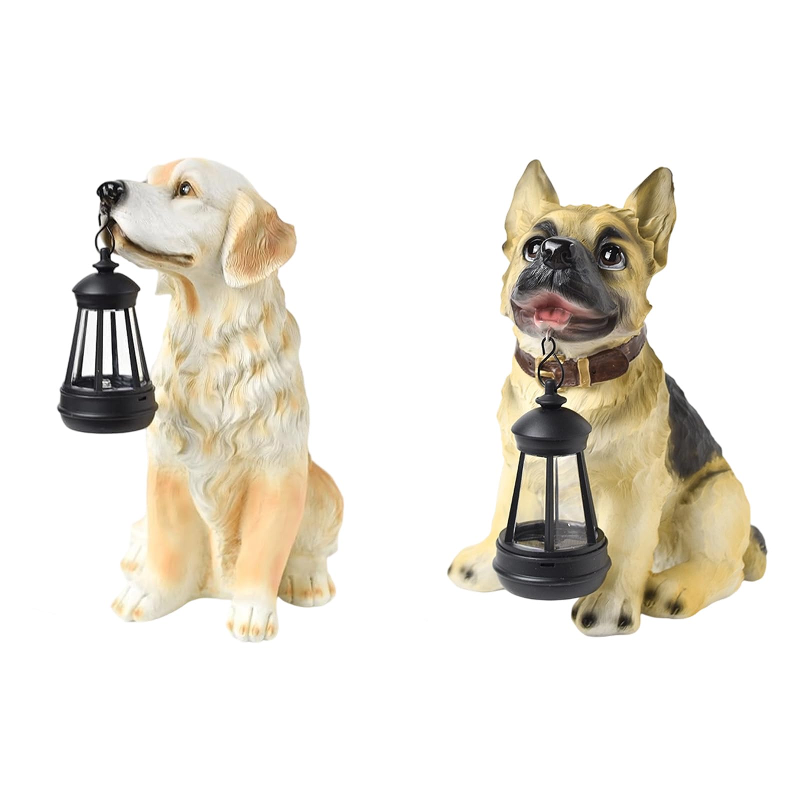 Estatuas de perro para decoración de jardín, estatua dorada de cachorro con luz solar para exteriores, decoración de cachorros de resina para patio