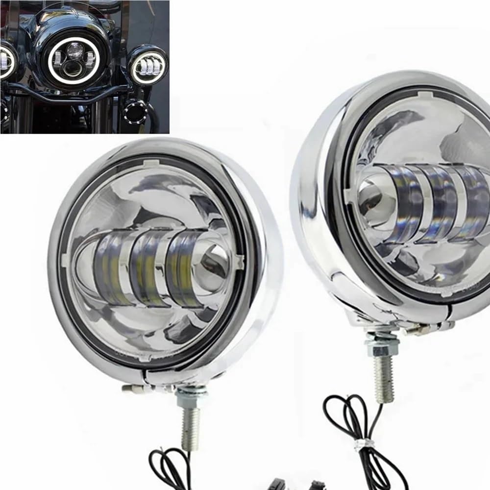 Fari Fendinebbia per moto cromati per fari a LED con staffa | Coppia di fendinebbia a LED da 4,5 "4-1/2" da 4,5 pollici per moto cromati per fari a LED con staffa fendinebbia