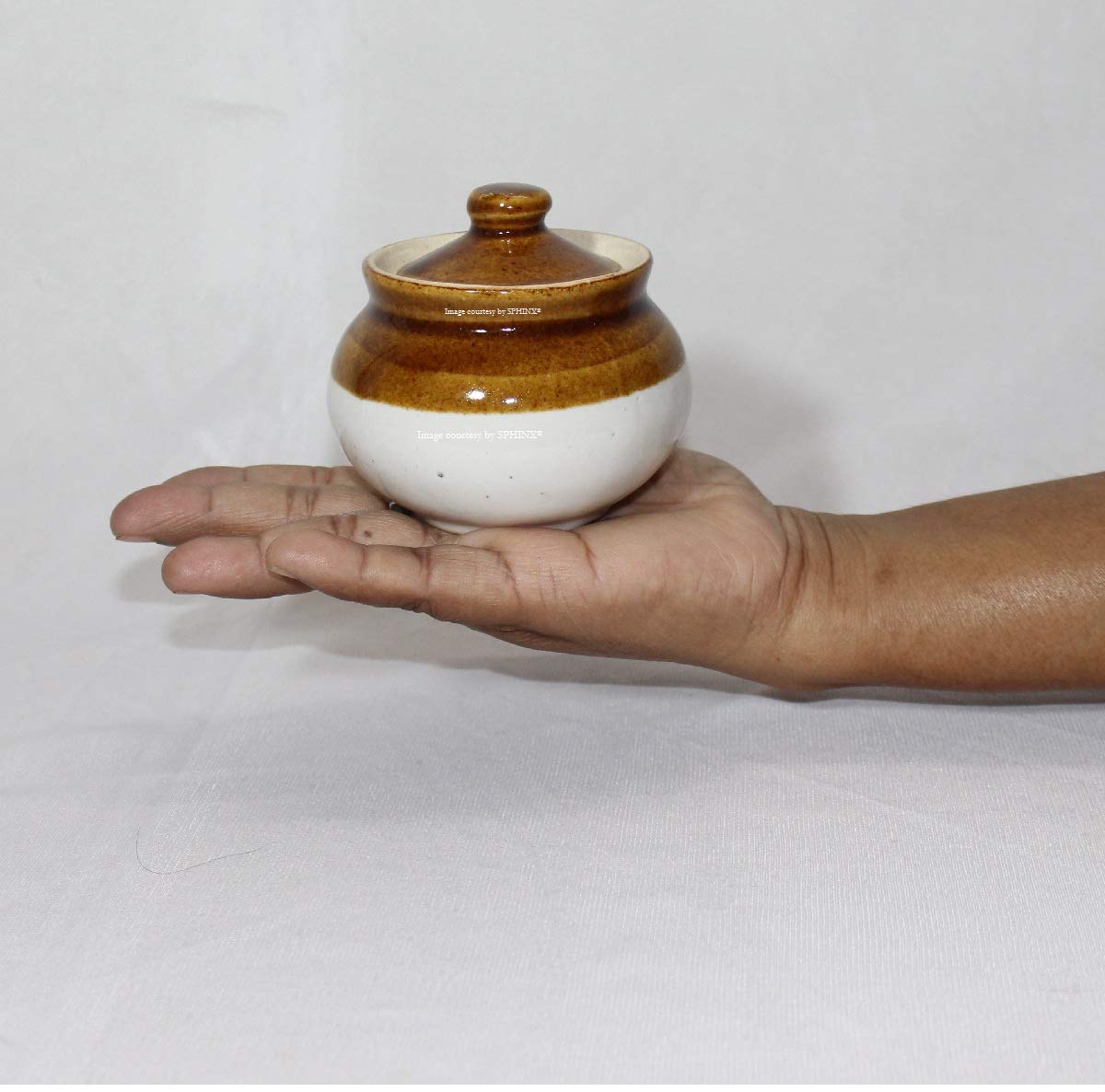 SPHINX Round Shaped Ceramic Pickle Jar/Barni/Achar Martban - Xtra Small (Approx. 7.5 cms/3 Inches)- Check images/details carefully for size details (1 Piece)