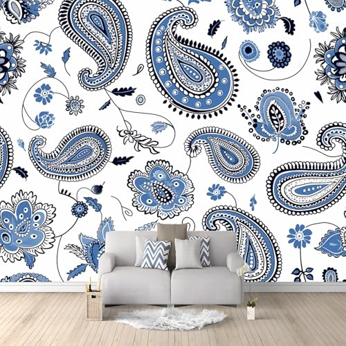Fotomural Patrón de flores con tinta Fotomural para Paredes Mural Decorativo 250 x 175 cm papel pintado Azul Comedor dormitorio habitación infantil sala de estar decoración de la habitación