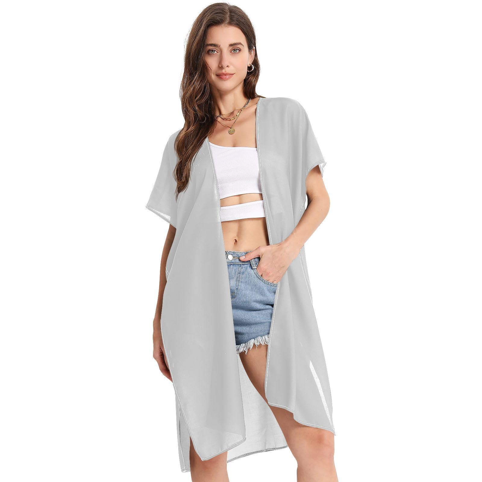 Cover Ups for Swimwear Women Open Front Womens Beach Cover Up Cruise Ship Essentials S-L Grey Neutral Solid