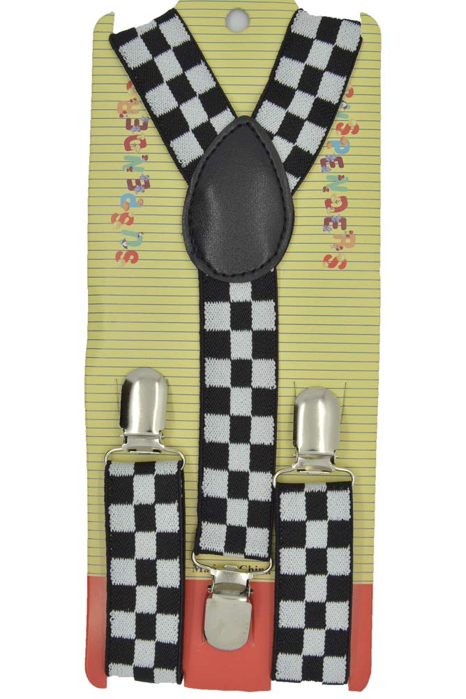 CUTE Baby Toddler Kids Children Boys Checker Elastic Suspender White/Black Bow Tie Set