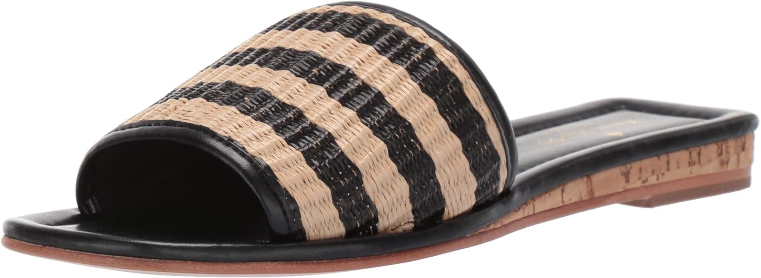 Kate Spade New York Women's JUILIANE Flat Sandal, Natural/Black Raffia SNBL, 6 M US