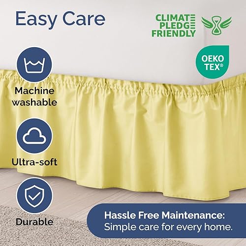 Miniatura 6 de Falda de cama envolvente con volantes, color amarillo, para camas de tamaño Queen con altura de 38 cm CGK Linens - Falda de cama plisada con tela