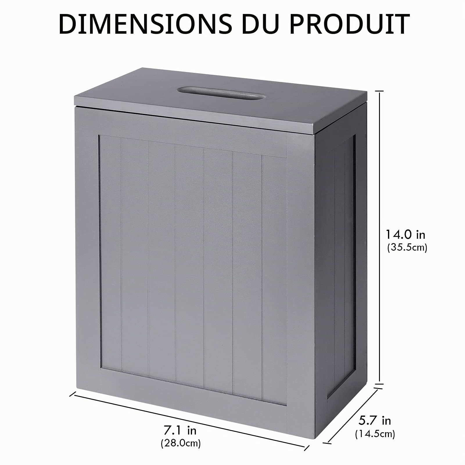 Meuble de rangement en bois avec petite profondeur pour salle de bain - Boîte de rangement compacte en bois pour papier toilette - Boîte de rangement multifonction - Gris