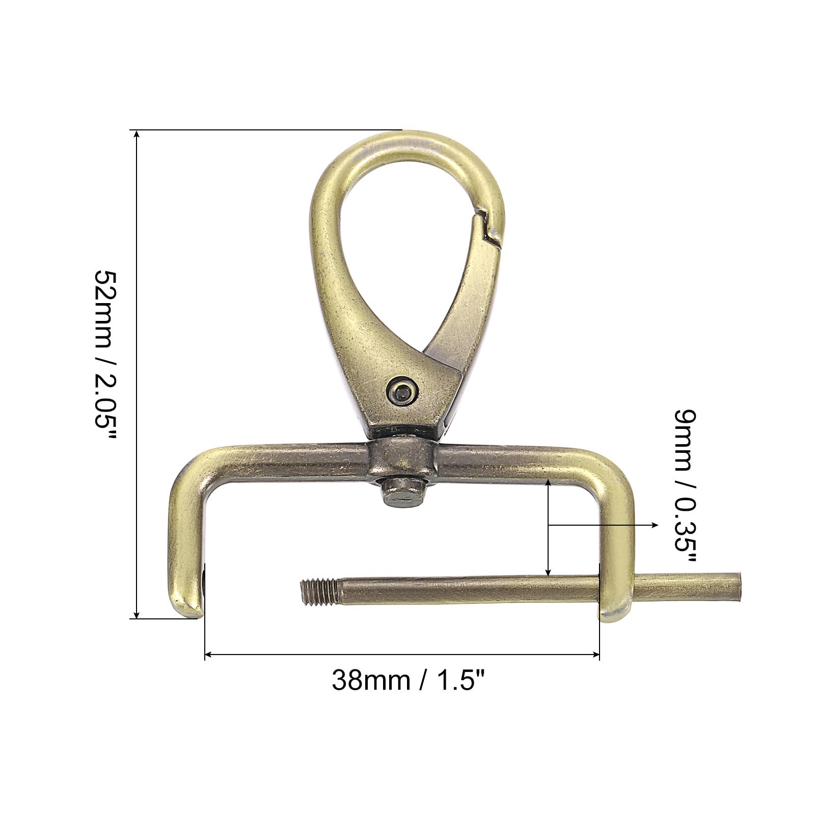QUARKZMAN 2Pcs Fermoirs Pivotants Crochet, 38mm(1-1/2 Pouce) D Anneau Détachable Snap Métal Homard Pince Fermoir avec Tournevis pour Pochette Porte-clés Bricolage, Bronze
