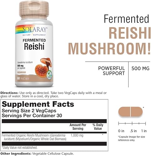 Miniatura 38 de SOLARAY Completo de hongos fermentados – Cápsulas de suplemento de chaga orgánico, reishi, shiitake, cordyceps, hongo cola de pavo y melena de león