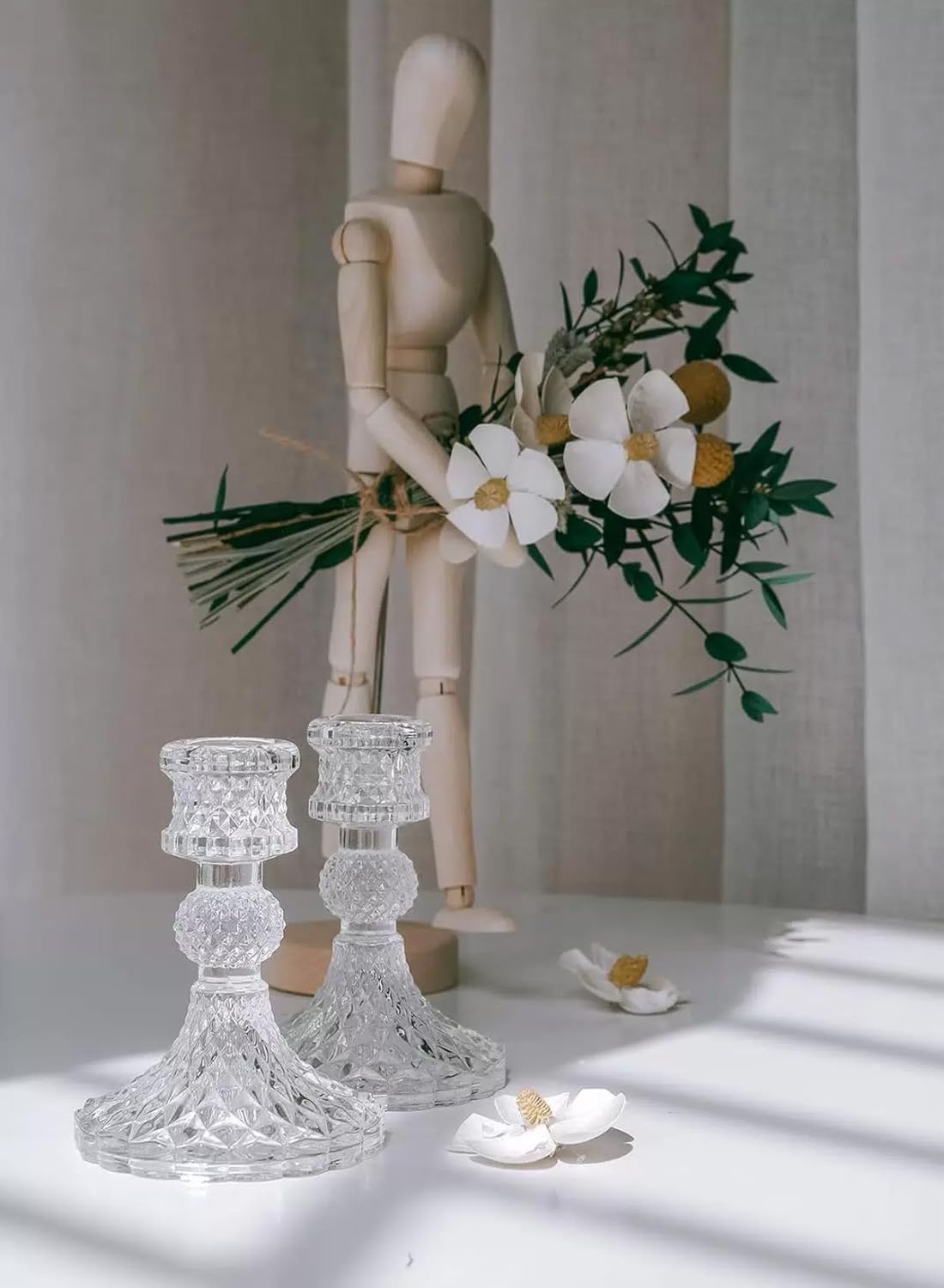 Portacandele in vetro trasparente, portacandele trasparenti per candelabri, 10 cm, portacandele in cristallo alto 10 cm, decorazione da tavolo per matrimoni, feste, cene, 6 pezzi