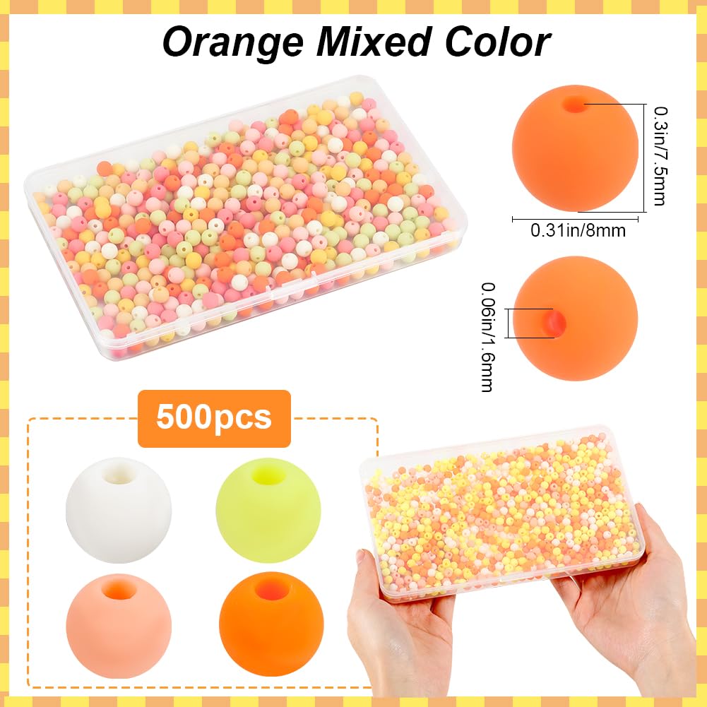 SOFPLATE 1 Box 500Pcs Round Matte Beads Opaque Acrylic Beads 8mm Ball Frosted Orange Imitated Silicone Bubblegum Smooth Rubberized Spacer Loose Bead for Jewelry Making Bracelet Necklace DIY Crafts - Image 2