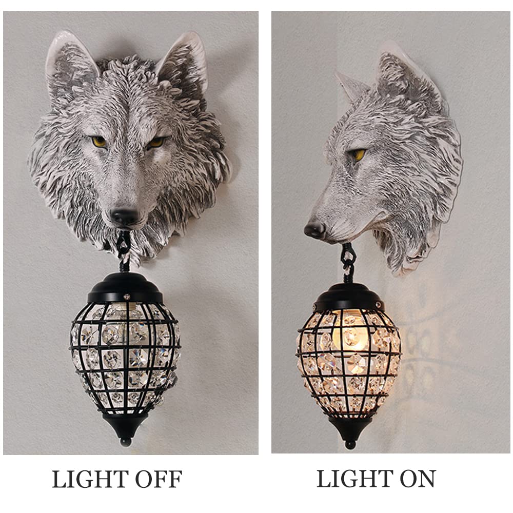 KWOKING Rustic Wolf Wall Lamp, Fun Wall Sconce Lighting with