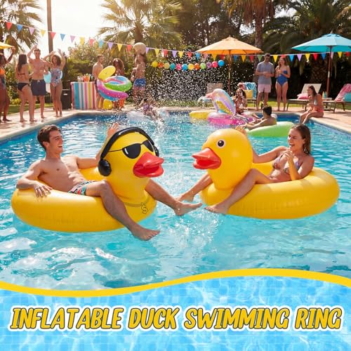 Hungdao 2 Pcs Funny Duck Pool Floats Large 39.4'' Adults Rubber Ducks Floatie Inflatable Tube Swim Ring Giant for Summer Beach Swimming Pool Carnival Birthday Party Supplies Earphone, Classic by Hungdao - Image 7
