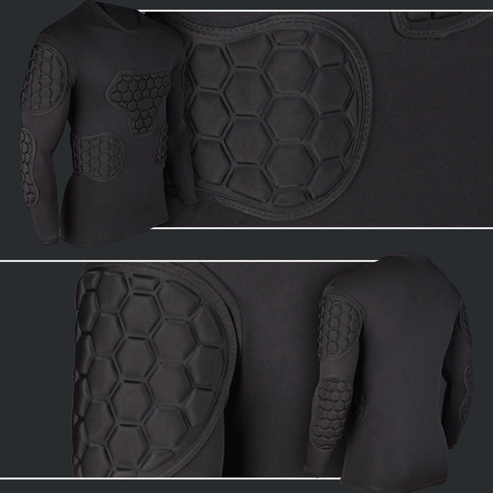 Gepolstertes Kompressionsshirt für Fußball, schwarz, langärmelig, Paintball, gepolsterte Shirts für Fußball, Basketball, Paintball, Fußball, Kompressionsshirt für Jugendliche