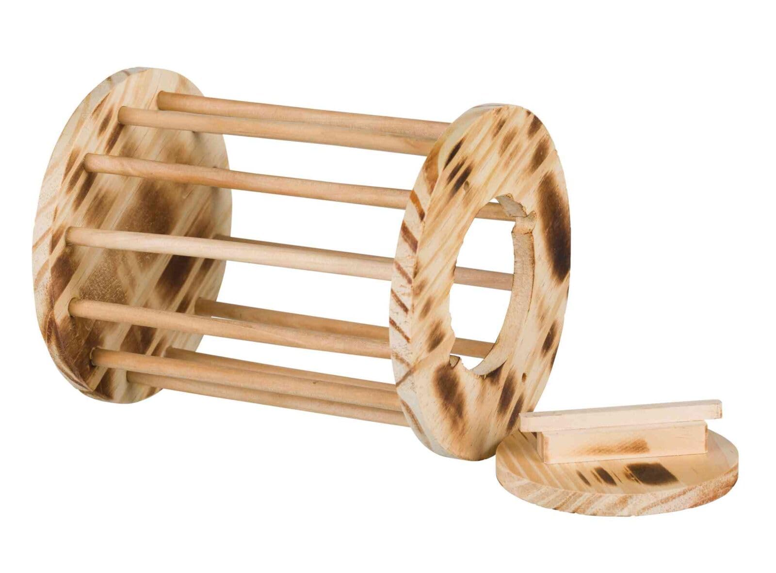 TRIXIE Porta Heno con Tapa para Conejos y Cobayas, Ø 15 x 19 cm, Madera Natural Laminada, Rodillo de Alimentación Higiénica y Lúdica para Pequeños Roedores