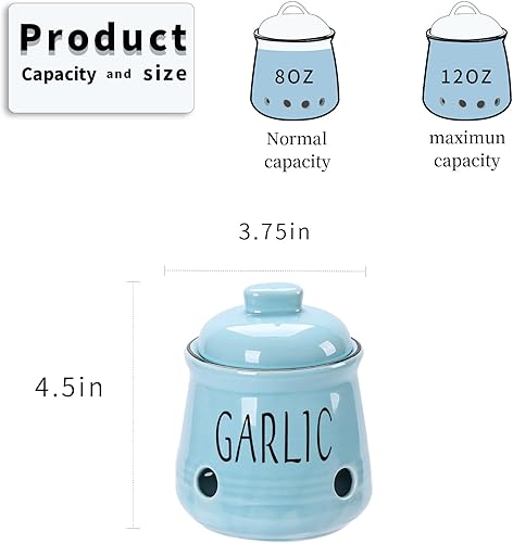 Vista 34 de HAOTOP Guardián de ajo con tapa, mini recipiente de cerámica para encimera, mantiene tus dientes de ajo frescos Blanco
