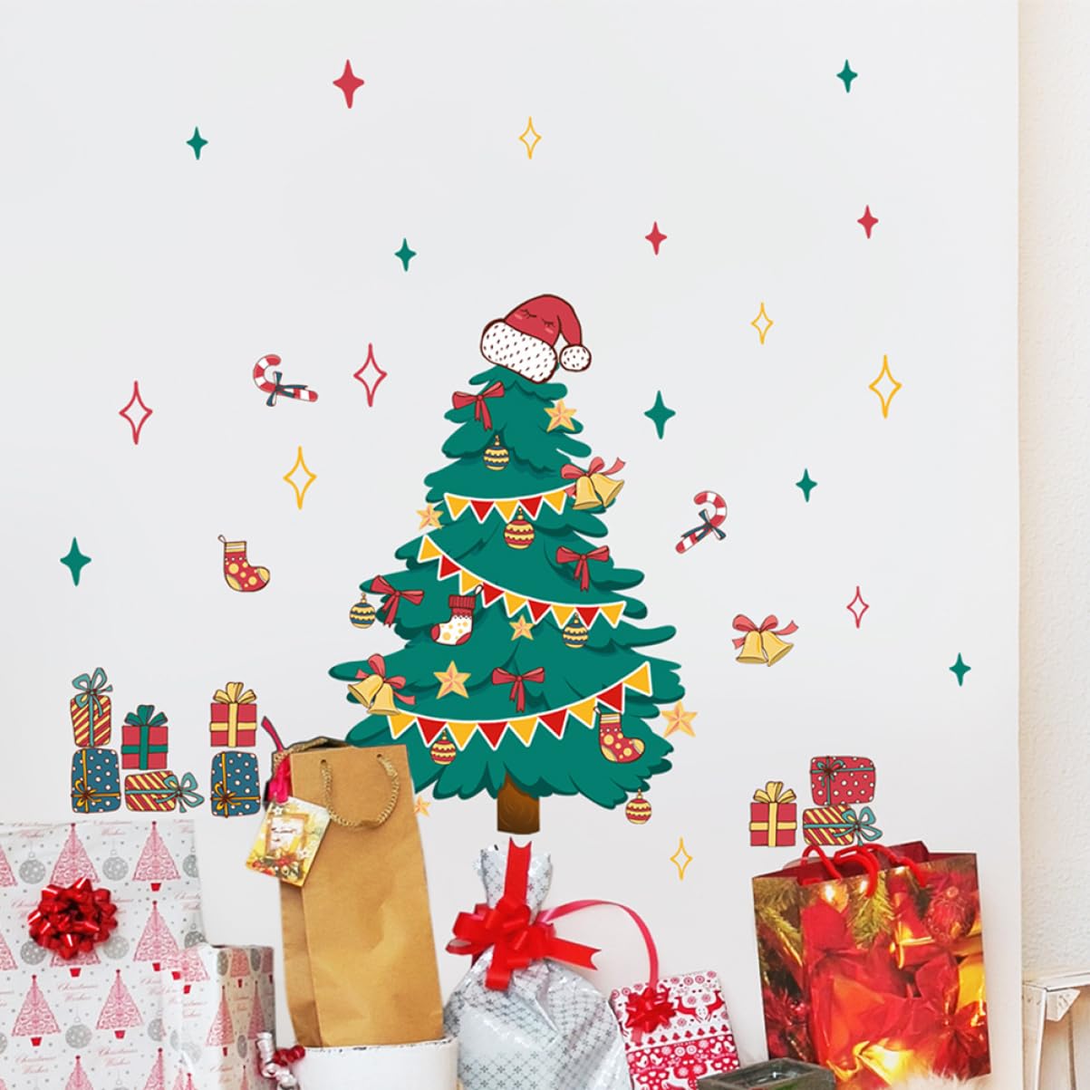Hemobllo 10blätter Weihnachtsbaum Wandsticker Für Fenster Und Türen Selbstklebende Dekoration Für Wohnzimmer Kinderzimmer Weihnachten Material Langlebig Und Farbecht