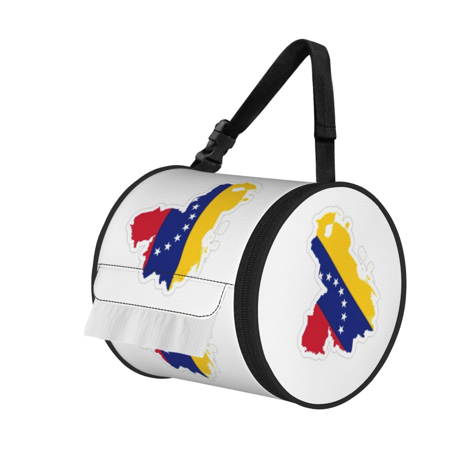 Venezuela Flag Map Print Cylinder Bathroom Tissue Holder With Buckle Strap, Portable Paper Case For Road Trips