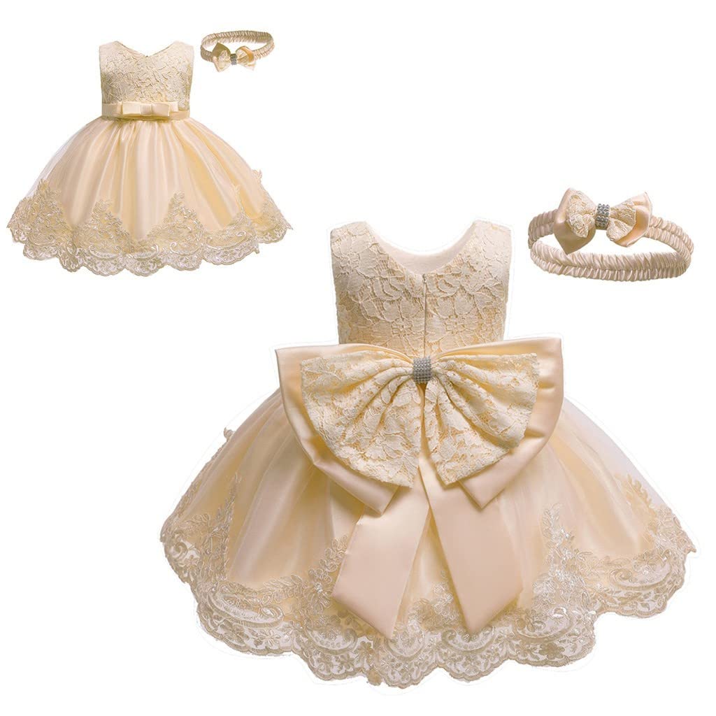 Générique Robe Demoiselle d'honneur avec Bandeau pour Bebe Fille, Robe en Dentelle pour Ceremonie Mariage, Taille 3-24 Mois
