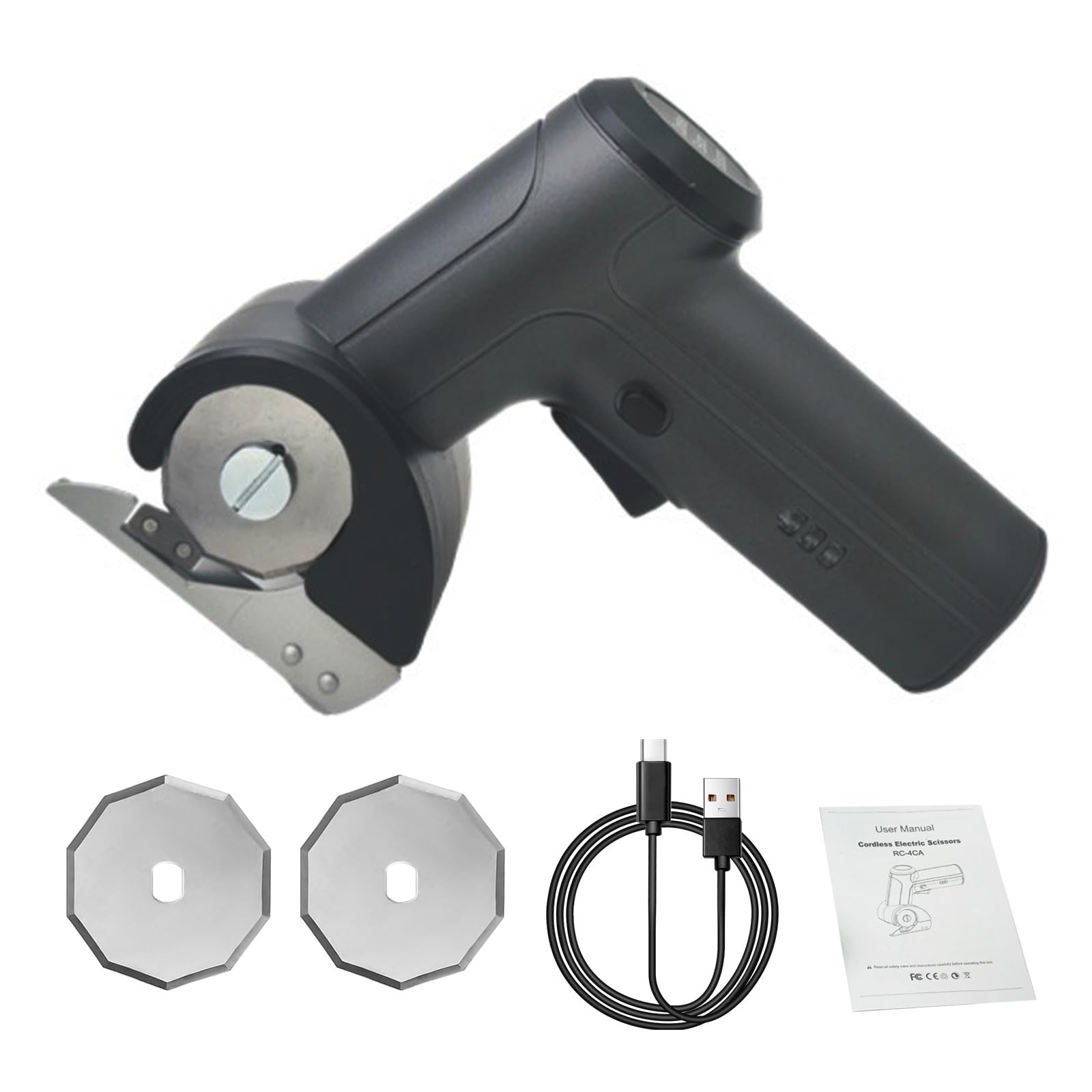 Rechargeable Electric Box Cutter with 2 Titanium Blades, 4V Cordless Electric Scissors with Safety Lock & LED Light, for Carpets, Plastic, Sheet-Aluminum, Cardboard, Leather, Crafting