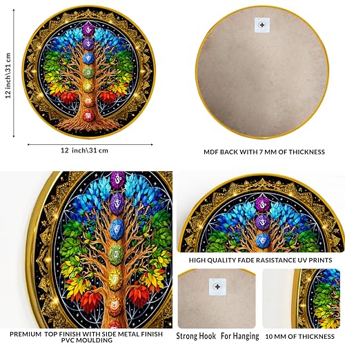 Image of Chakra Tree of Life Round Wall Art Painting With Frame For Living Room | 7 Chakra Vastu Decor Framed Painting | Spiritual Round Wall Hanging for Home, Meditation Room & Gifting, 12 Inch