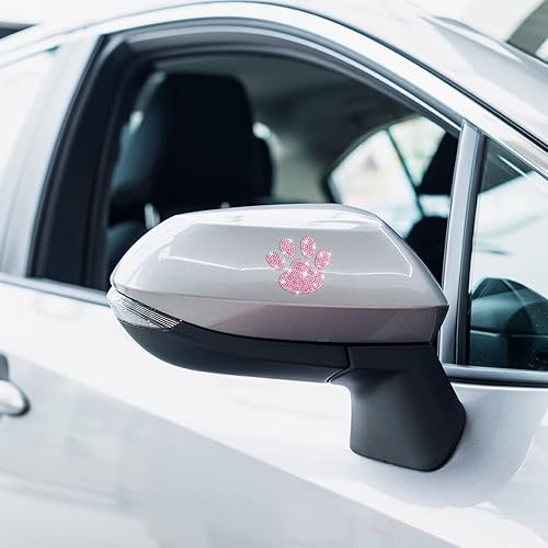 Miniatura 2 de 4 calcomanías de cristal para decoración de automóvil estampado de pata de perro con diamantes de imitación impermeable brillante huella de perro y