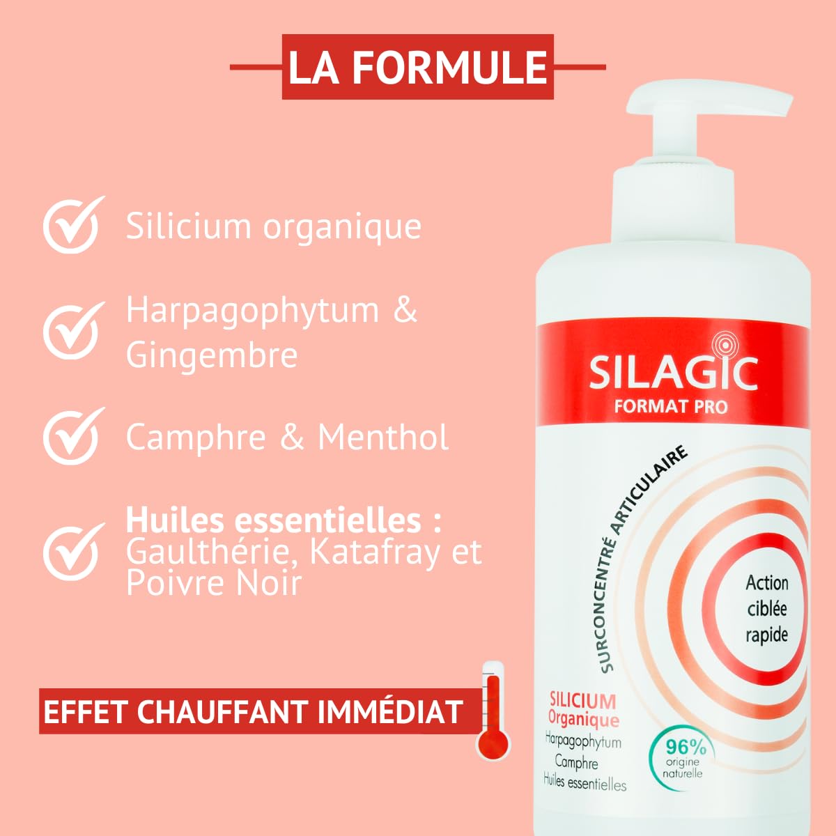 SILAGIC - Gel de Massage Chauffant Articulations & Muscles - Soulage Tensions & Raideurs - Silicium, Harpagophytum, Camphre & Huiles Essentielles - Fabriqué en France - 500 ml