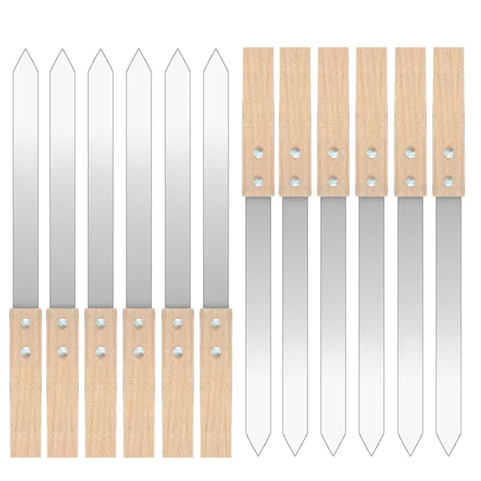 Brochetas Barbacoa Con Mangos De Madera Brochetas planas de 23MM ancho, brochetas for asar acero inoxidable, reutilizables for barbacoa, palo plano con mango madera(12pcs-410x23x2MM)