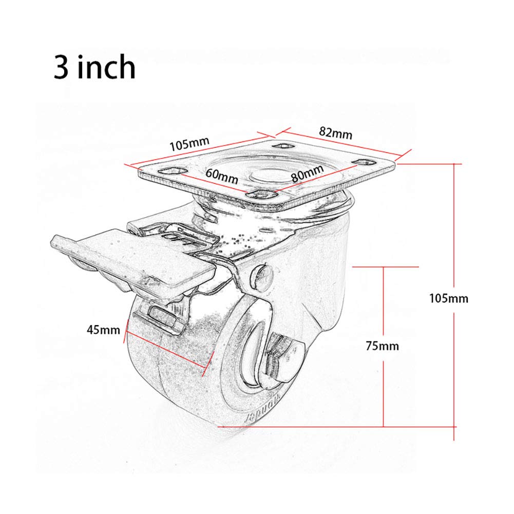 Set di 4 Ruote girevoli universali in Nylon per impieghi gravosi da 3" 75 mm 1200 kg con Freno, per Trasporto Industriale, Doppio Cuscinetto, per carrelli e Attrezzature Pesanti (2640 libbre