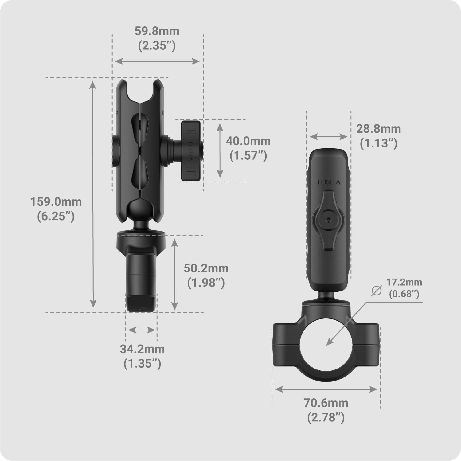 TUSITA Supporto Manubrio Moto - Base Piccola con Braccio a Doppio Presa Medio - 1" B Misura
