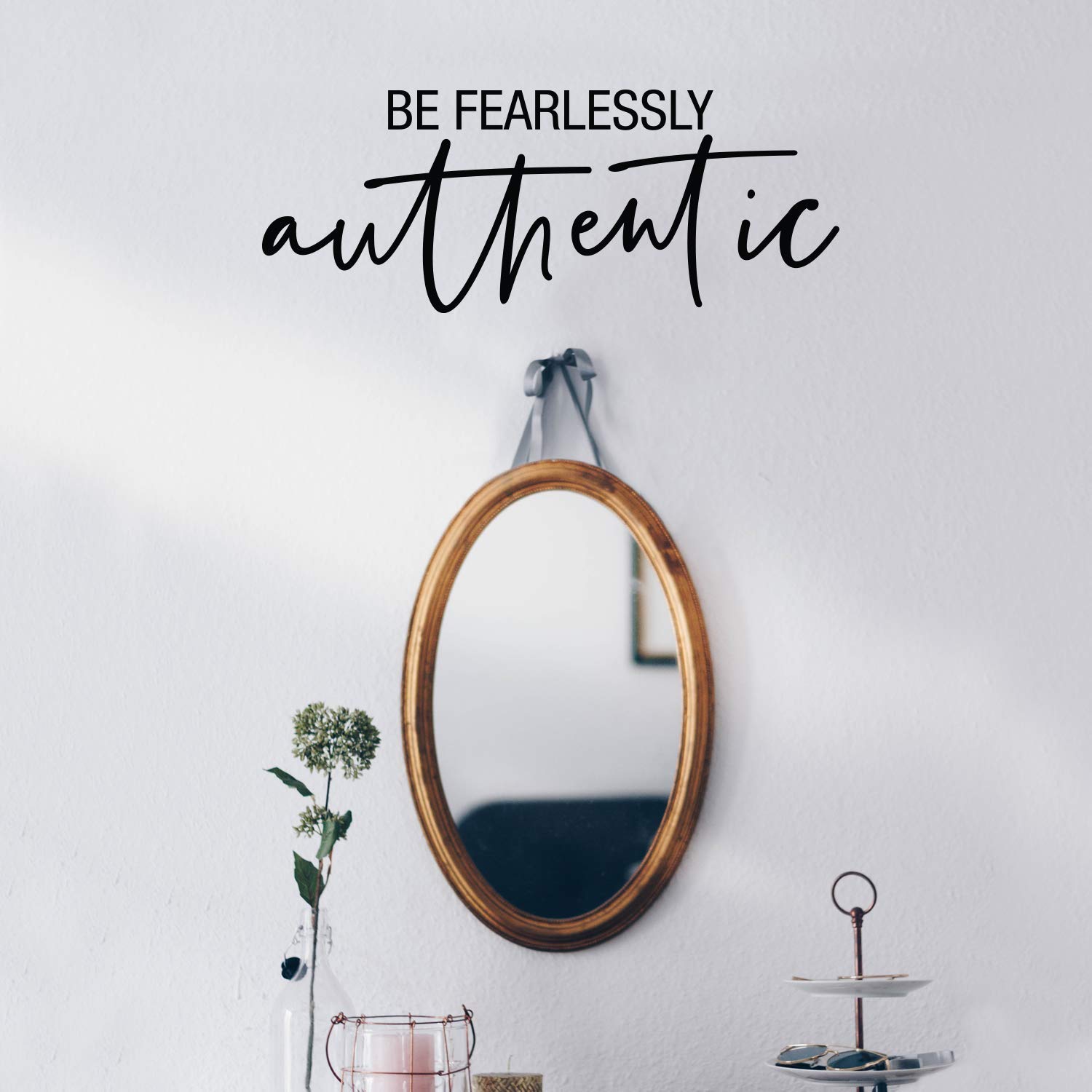 IMPRINTED DESIGNS WALL DECALS Vinyl Art - Be Fearlessly Authentic - 8.5" x 22" - Modern Inspirational Positive Quote Sticker for Home Bedroom Living Room Closet Office Coffee Shop Decor (Black)