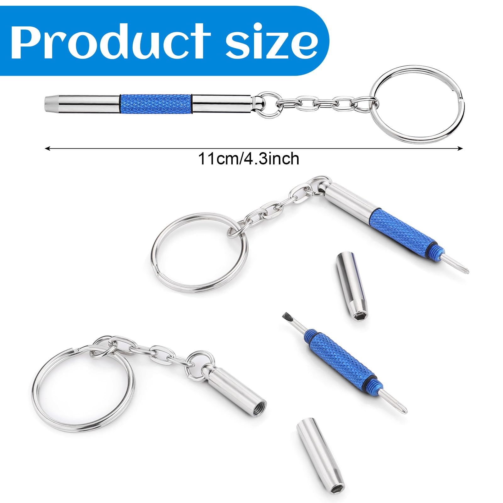 Nogeqi 2 Pack 3-in-1 Mini Eyeglasses Screwdriver Keychain, Precision Compact Glasses Screwdriver Tightening Kit for Eyeglass, Watches, Electronics & Jewelry, Flat Head, Phillips, Hex (Blue)