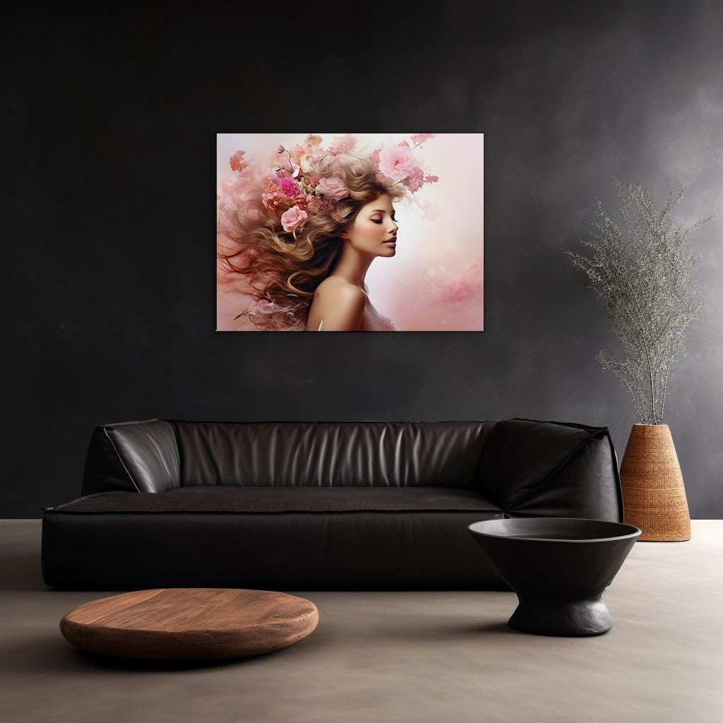 Canvas for Living room. Whispers of Fantasy: A Serene Portrait in Bloom, 27 x 18 inch Canvas Wall Art - Contemporary Masterpieces - Modern Home Decor - 69x46 cm (27x18 inch)