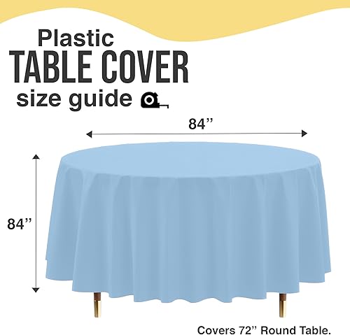 Miniatura 5 de Exquisite Mantel redondo 66% más grueso de color azul claro de 0.5 mil, paquete de 12 manteles de plástico desechables de 84 pulgadas, mantel