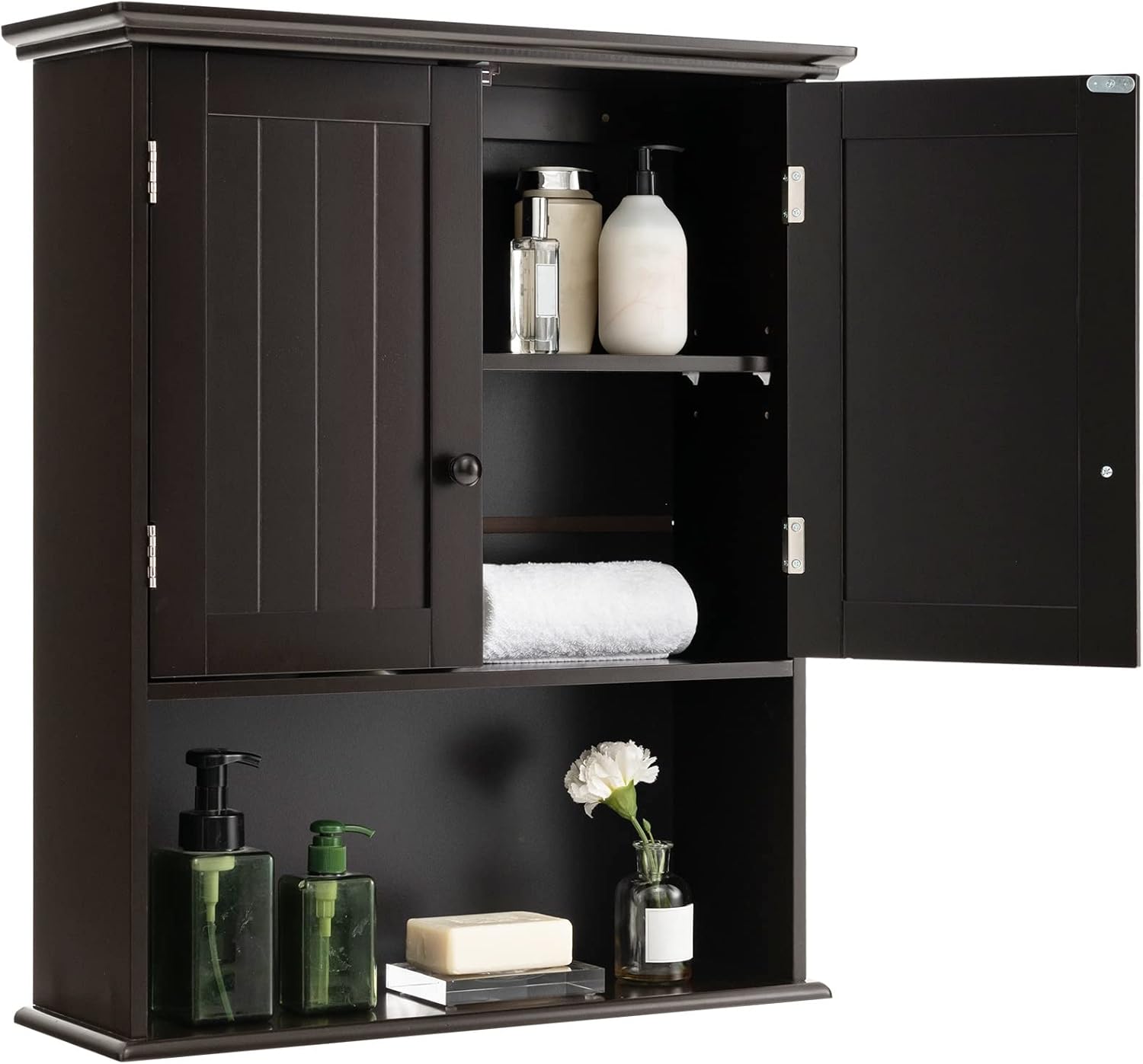 Amazon.com: COSTWAY Wall Mounted Bathroom Cabinet, Over The Toilet Storage Cabinet w/Double ...