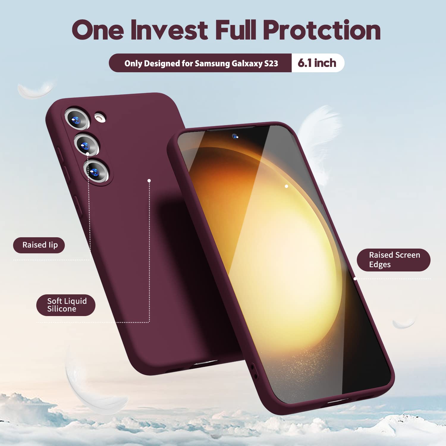 oakxco for Samsung Galaxy S23 Phone Case Liquid Silicone,Cute Thin Slim Soft Rubber TPU Plain Smooth Gel Cover for Women Girl Aesthetic Design, Matte Solid Protective & Shockproof, Burgundy Plum Wine — view 3