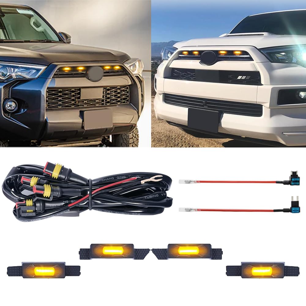 4Runner LED Grill Lights, Front Grill Light for 4Runner 2020 2021 2022 2023 Off Road Sport Limited Grille Lights for 4Runner Accessories Amber Light Black Lens