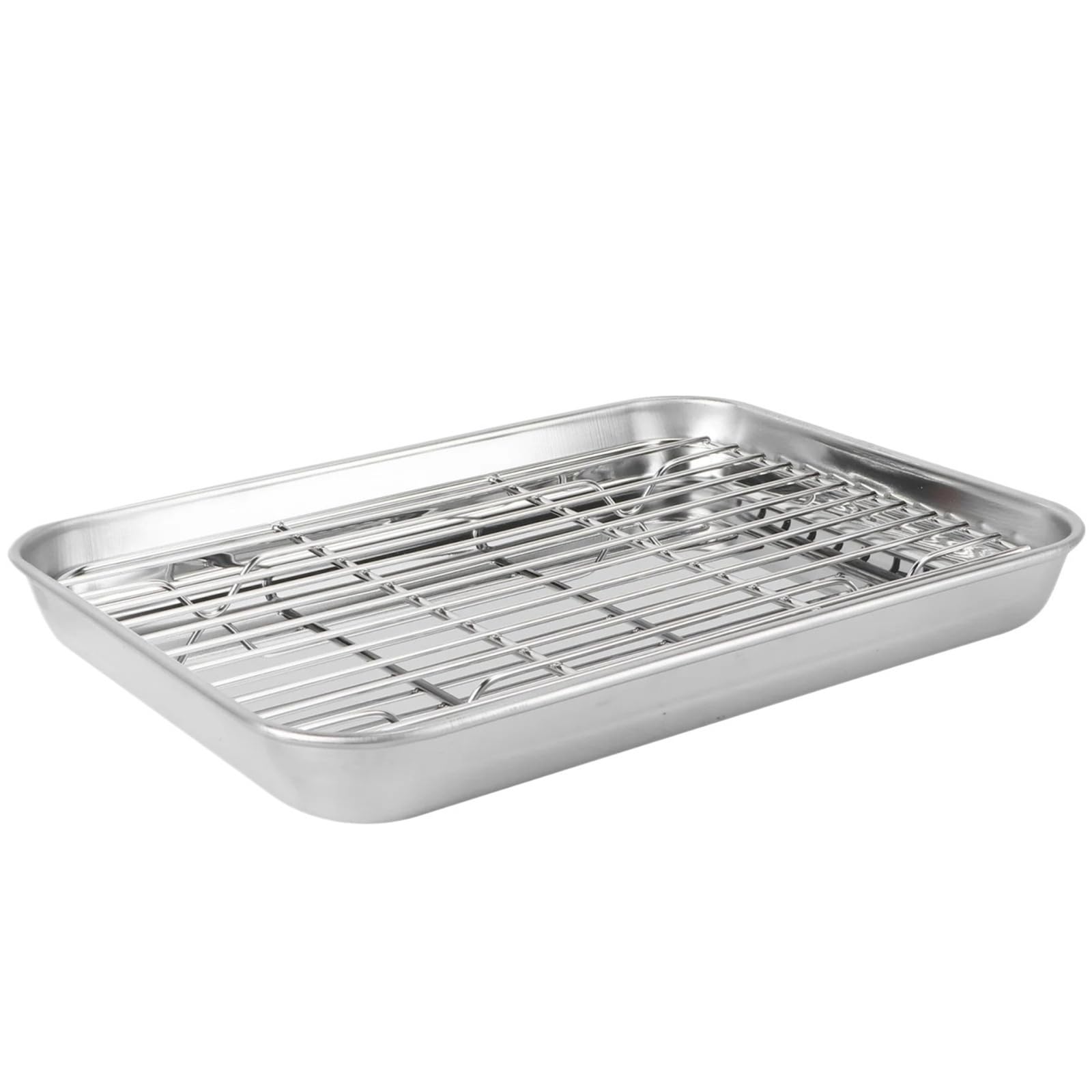 Plat de cuisson 2 pièces avec grille 23x17 cm en acier inoxydable
