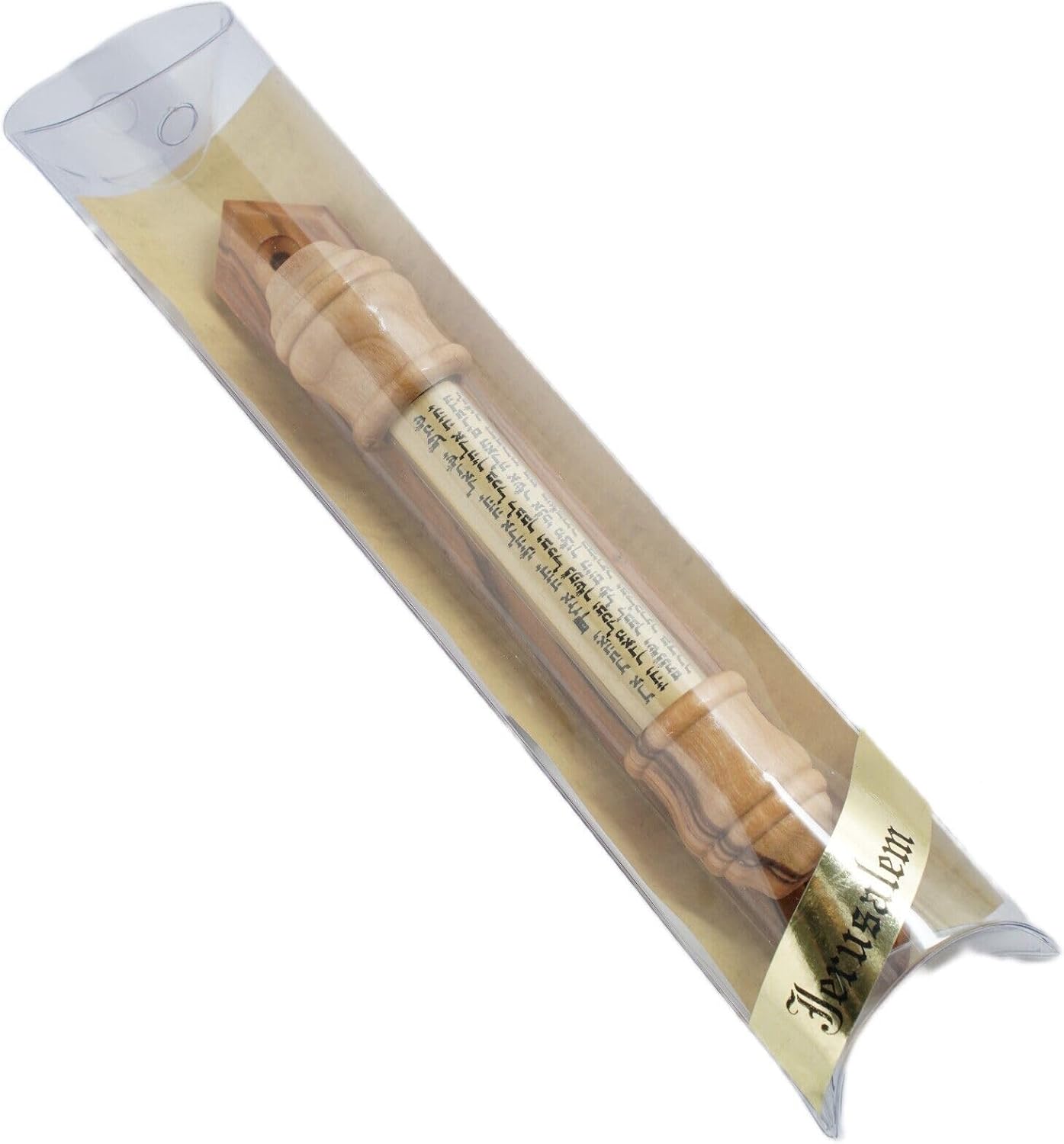 Traditional Handmade Olive Wood and Glass Door Jewish Mezuzah Case w/Non-Kosher Scroll Klaf Parchment [7.5"/19cm] for Home Protection and Blessings Jerusalem