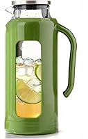 Vista 10 de Delove Jarra de vidrio con tapa y carcasa inastillable, jarra de vidrio de borosilicato resistente al calor, 2 L/68 oz con mango y boquilla, Blanco